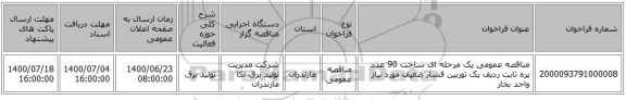 مناقصه عمومی یک مرحله ای ساخت 90 عدد پره ثابت ردیف یک توربین فشار ضعیف مورد نیاز واحد بخار
