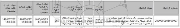 مناقصه عمومی یک مرحله ای تهیه مصالح و اجرای شبکه برق فشار متوسط تکمیلی بخشی از معابر شهرک صنعتی دستگرد