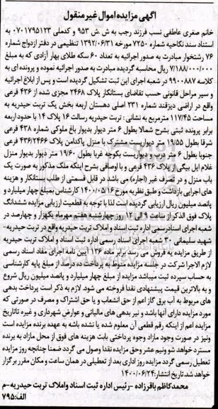 مزایده مزایده پلاک 2468 مجزی شده از 436 فرعی