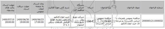 مناقصه، مناقصه عمومی همزمان با ارزیابی (فشرده) دو مرحله ای خرید انواع کانکتور ، سامانه تدارکات الکترونیکی دولت