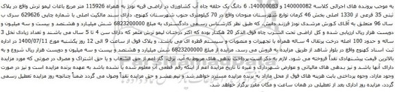 آگهی مزایده 6 دانگ یک حلقه چاه آب کشاورزی در اراضی قریه