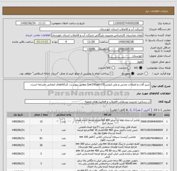 استعلام شیر آلات و اتصالات چدنی و پلی اتیلنی(pn10وpe100) مطابق پیوست. کدکالاهای انتخابی مشابه است.
