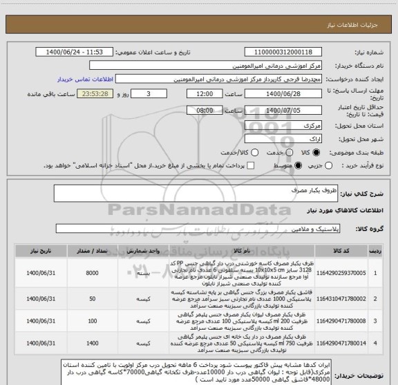 استعلام ظروف یکبار مصرف