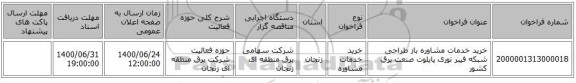 خرید خدمات مشاوره  باز طراحی شبکه فیبر نوری پایلوت صنعت برق کشور