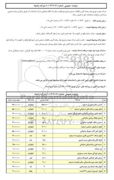 مزایده، مزایده فروش اقلام ضایعاتی شرکت (زامیاد)