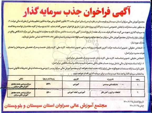  فراخوان جذب سرمایه گذار