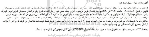 مزایده فروش کپسول آتش خاموش کن یکبارمصرف با مارک cold fire به تعداد 276عدد