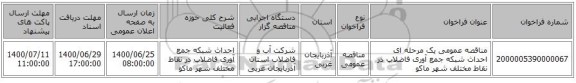 مناقصه عمومی یک مرحله ای احداث شبکه جمع آوری فاضلاب در نقاط مختلف شهر ماکو