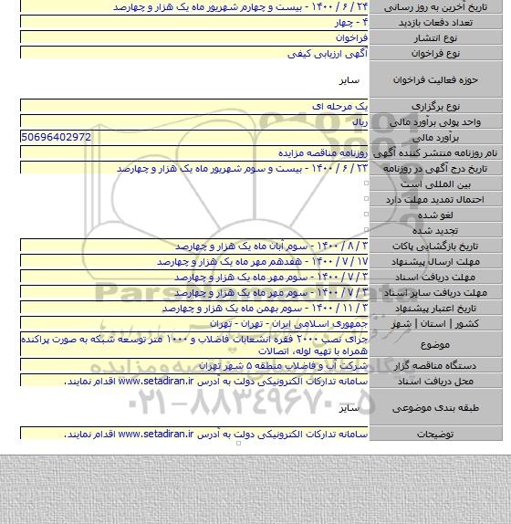 جرای نصب ۲۰۰۰ فقره انشعابات فاضلاب و ۱۰۰۰ متر توسعه شبکه به صورت پراکنده همراه با تهیه لوله، اتصالات