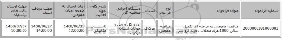 مناقصه عمومی دو مرحله ای تکمیل سالن 1000نفری محلات ،خرید ایرواشر