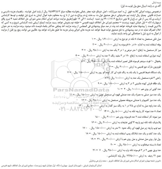 مزایده،مزایده فروش 1– مبل تکی مستعمل به تعداد 8 تکه و...