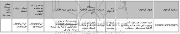 خرید خدمات مشاوره تکمیل وبروزرسانی نقشه  شهرهای زیر 25هزارنفرومناطق روستایی