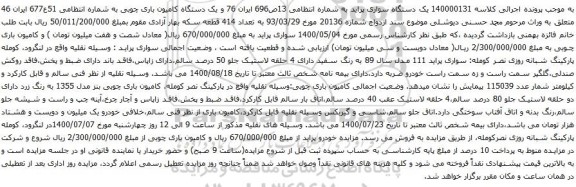 آگهی مزایده یک دستگاه سواری پراید