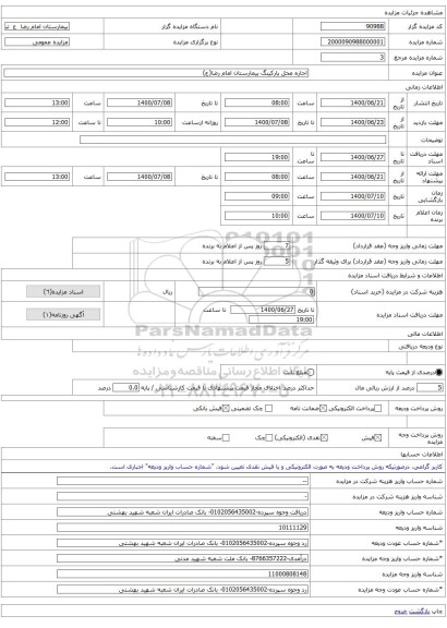 اجاره محل پارکینگ بیمارستان امام رضا(ع)