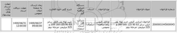 فراخوان ارزیابی کیفی خرید لوله پلی اتیلن سایز 63 90 125 160 200  و 225 میلیمتر -مرحله دوم