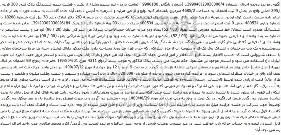 آگهی مزایده ششدانگ پلاک ثبتی 380 فرعی از395 اصلی