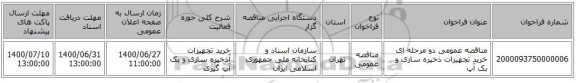 مناقصه عمومی دو مرحله ای خرید تجهیزات ذخیره سازی و بک آپ