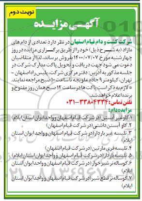 مزایده، مزایده فروش تعدادی از دام های مازاد - نوبت دوم