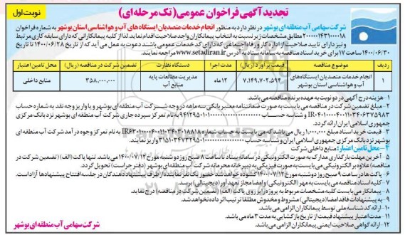 تجدید فراخوان، تجدید فراخوان انجام خدمات متصدیان ایستگاه های اب و هواشناسی