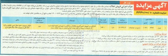 مزایده مزایده فروش تعدادی ملک مازاد نوبت اول