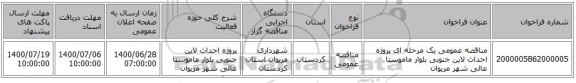 مناقصه عمومی یک مرحله ای پروژه احداث لاین جنوبی بلوار ماموستا عالی شهر مریوان