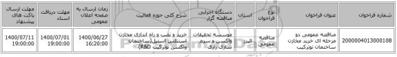 مناقصه عمومی دو مرحله ای خرید مخازن ساختمان نوترکیب 