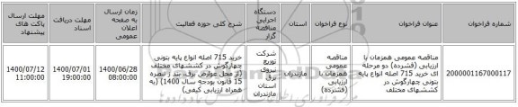 مناقصه عمومی همزمان با ارزیابی (فشرده) دو مرحله ای خرید 715 اصله انواع پایه بتونی چهارگوش در کششهای مختلف