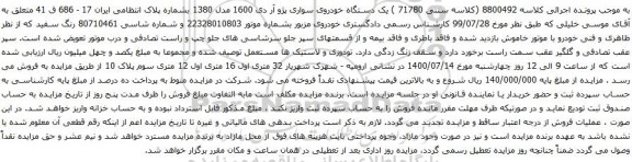 آگهی مزایده یک دستگاه خودروی سواری پژو آر دی 
