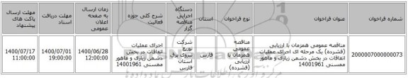 مناقصه عمومی همزمان با ارزیابی (فشرده) یک مرحله ای اجرای عملیات اتفاقات در بخش دشمن زیاری و ماهور ممسنی 14001961
