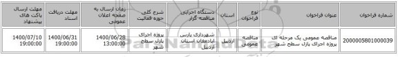 مناقصه عمومی یک مرحله ای پروژه اجرای پازل سطح شهر