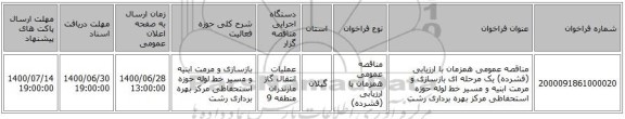 مناقصه عمومی همزمان با ارزیابی (فشرده) یک مرحله ای بازسازی و مرمت ابنیه و مسیر خط لوله حوزه استحفاظی مرکز بهره برداری رشت