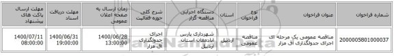 مناقصه عمومی یک مرحله ای اجرای جدولگذاری آق مزار