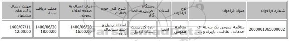 مناقصه عمومی یک مرحله ای خدمات ، نظافت ، باربری و ...