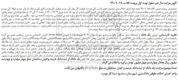 مزایده،مزایده فروش یک دانگ از ششدانگ منزل مسکونی 
