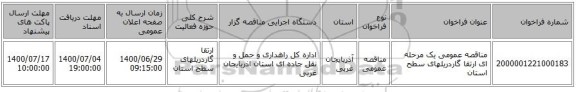 مناقصه عمومی یک مرحله ای ارتقا گاردریلهای سطح استان ‏‏‏‏