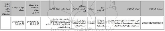 خرید خدمات مشاوره انجام عملیات تطبیق ومستندسازی مناطق کشاورزی ابهر-خرمدره-طارم
