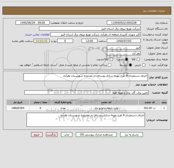 استعلام اجرای دستمزدی 9 طرح بهینه سازی روستای در محدوده شهرستان نظرآباد