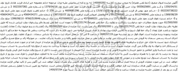 آگهی مزایده یک خط تلفن همراه09123317415