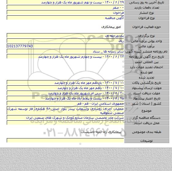 عملیات اجرای روسازی وآسفالت بیندر بلوار اصلی ۹۶ هکتاری فاز توسعه شهرک صنعتی شکوهیه