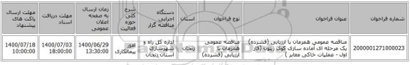 مناقصه عمومی همزمان با ارزیابی (فشرده) یک مرحله ای  آماده سازی کوی زیتون (فاز اول - عملیات خاکی معابر )