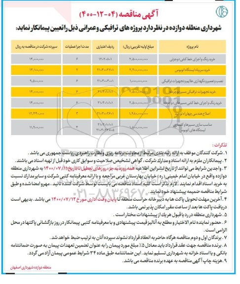 آگهی مناقصه، مناقصه خرید سرپناه ایستگاه اتوبوس