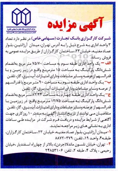 مزایده مزایده فروش 3 واحد اداری