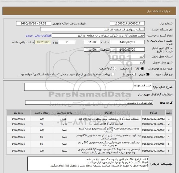 استعلام خرید قند وچای