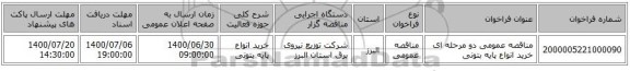 مناقصه عمومی دو مرحله ای خرید انواع پایه بتونی