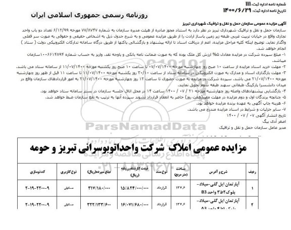 مزایده دو باب مغازه تجاری