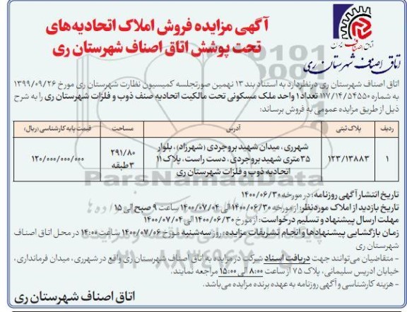 مزایده مزایده فروش ملک مشاع پلاک ثبتی 331 فرعی