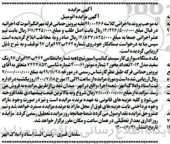 مزایده فروش یکدستگاه سواری کار سیستم کیاتیپ اسپورتیج SL