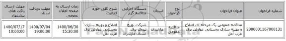مناقصه عمومی یک مرحله ای اصلاح و بهینه سازی روستایی عوارض برق	غرب آمل