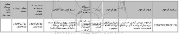 فراخوان ارزیابی کیفی خدمات بهره برداری و امداد گاز در سطح شهرستان چایپاره 