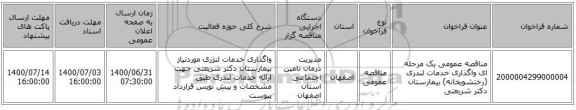 مناقصه عمومی یک مرحله ای واگذاری خدمات لندری (رختشویخانه) بیمارستان دکتر شریعتی